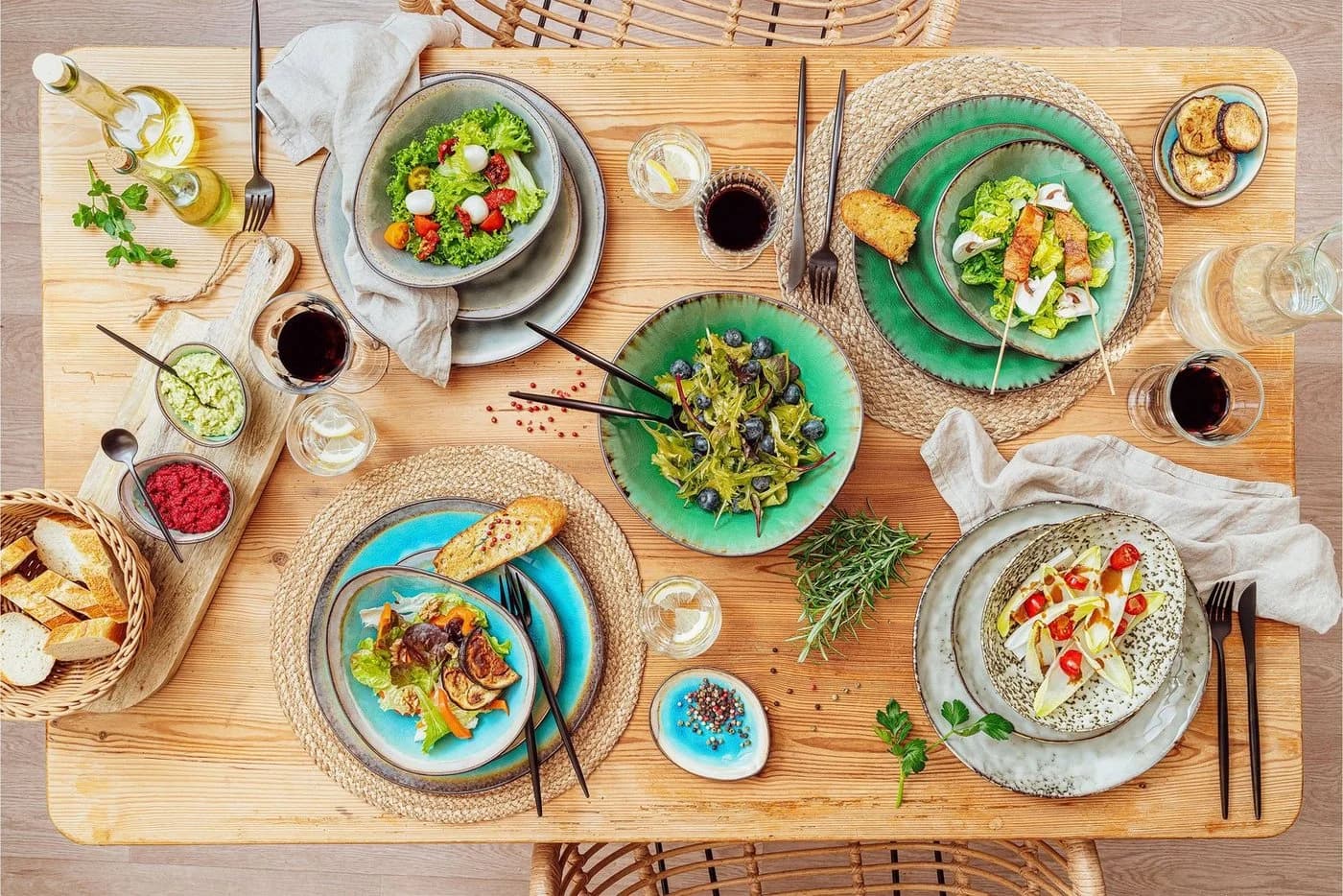 SÄNGER Salatschüssel-Set Palm Beach 4-tlg. Vintage Steingut Grün/Türkis