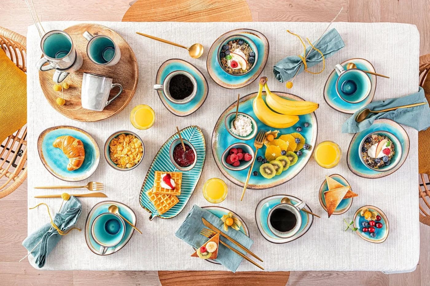 SÄNGER Kaffeeservice Capri 8-tlg. Türkis Blau Grau Vintage Steingut