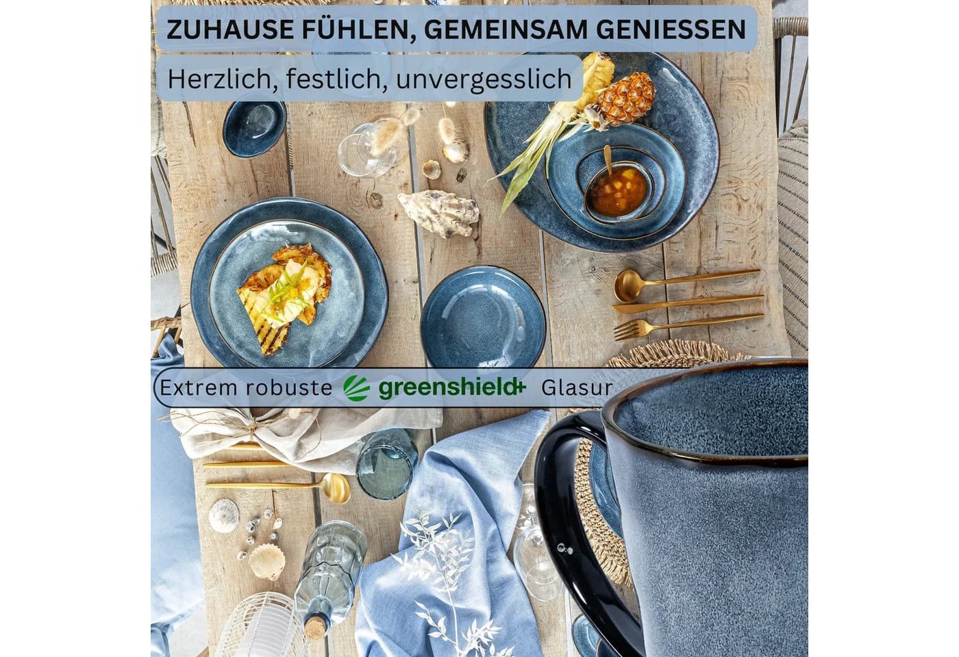 SÄNGER Becher Darwin Kaffeebecher Set 4-tlg. Blau Steingut Handmade - Bild 3