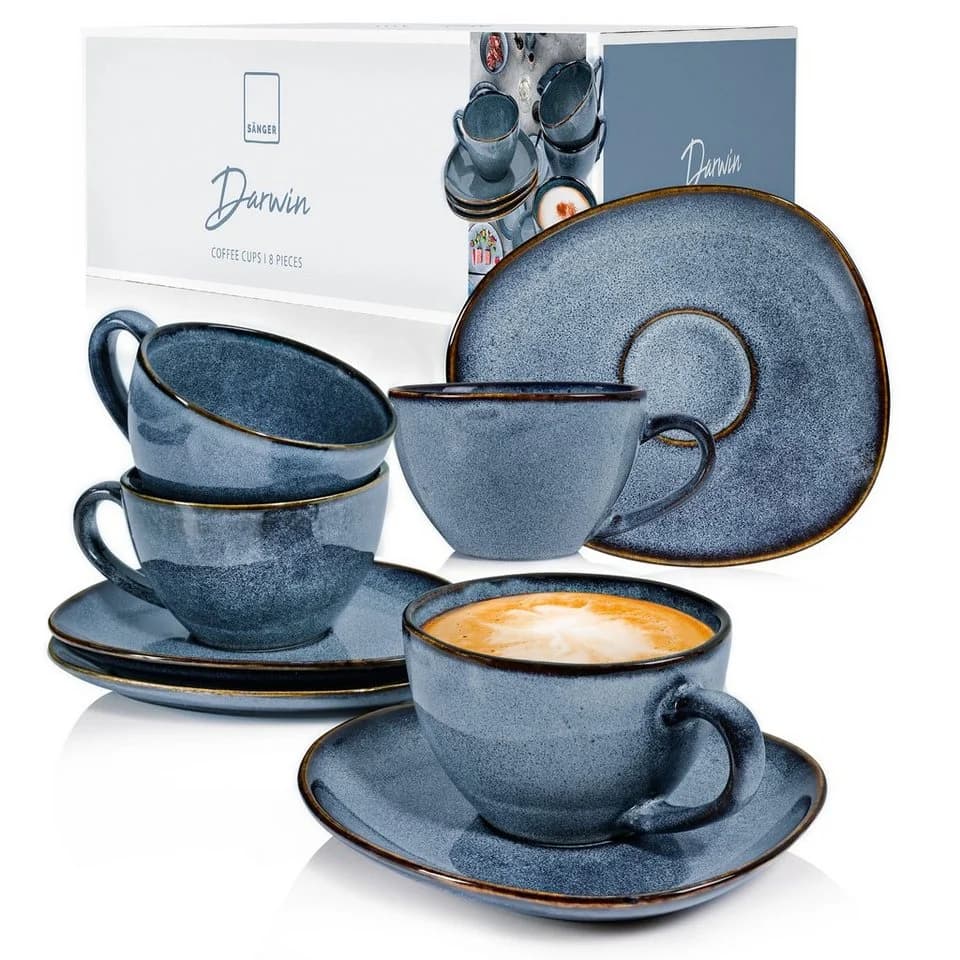 SÄNGER Kaffeeservice Darwin 8-teilig Blau Steingut Handmade - Bild 2