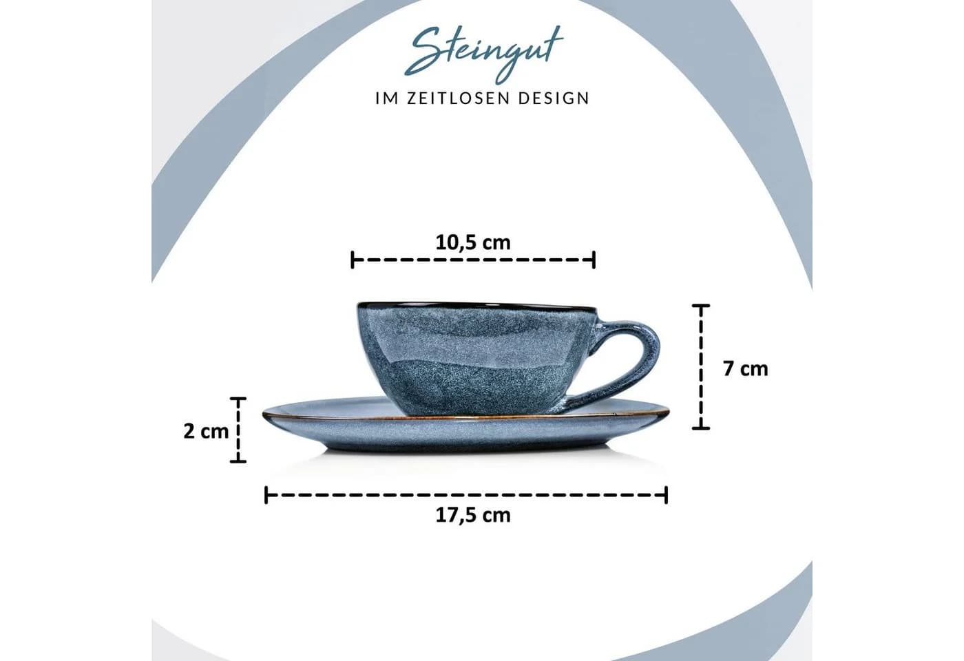 SÄNGER Kaffeeservice Darwin 8-teilig Blau Steingut Handmade - Bild 3