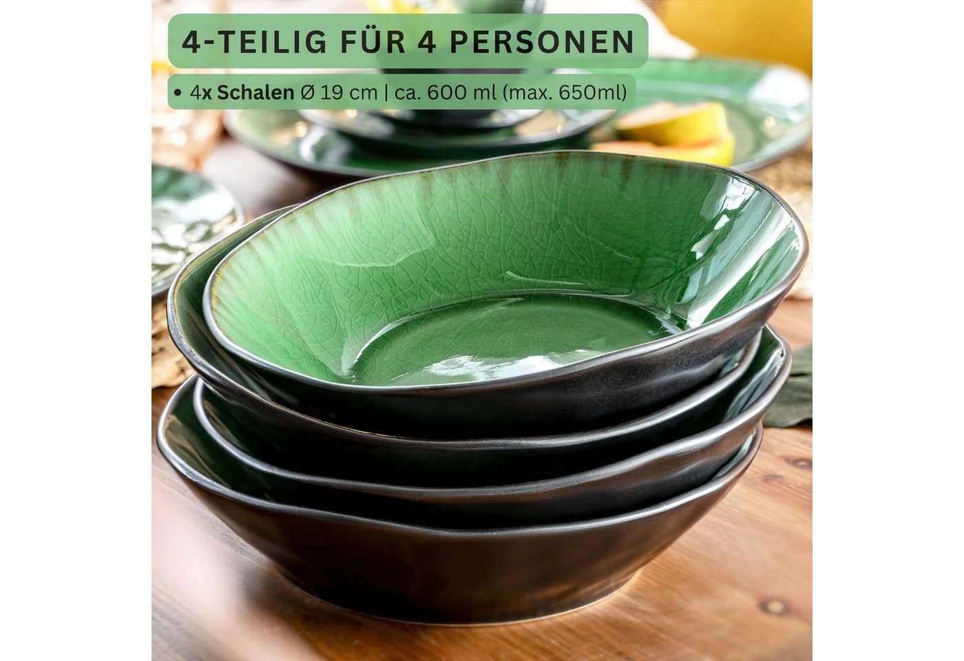 SÄNGER Suppenteller Set Palm Beach Grün Schwarz Vintage Krakelee