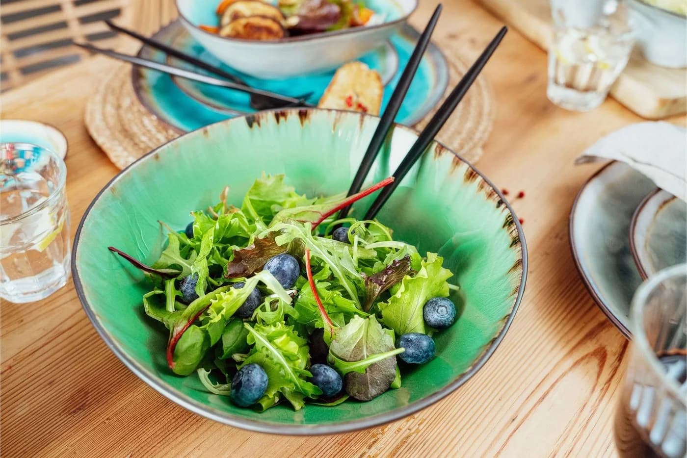 SÄNGER Salatschüssel Palm Beach Grün/Türkis Krakellee-Effekt Steingut - Bild 3