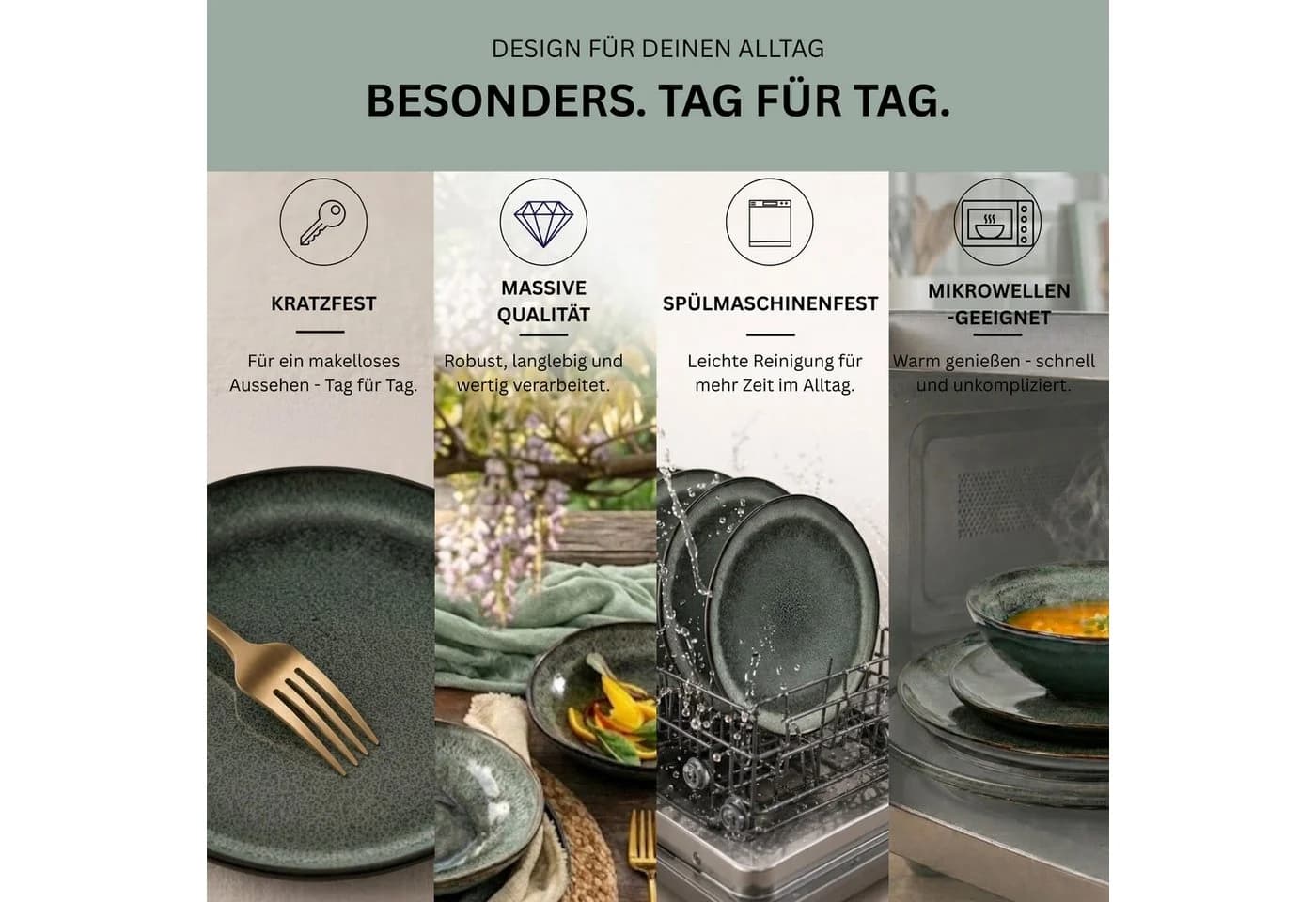 SÄNGER Tafelservice Kopenhagen 12-tlg. Grün-Grau Steingut - Bild 3