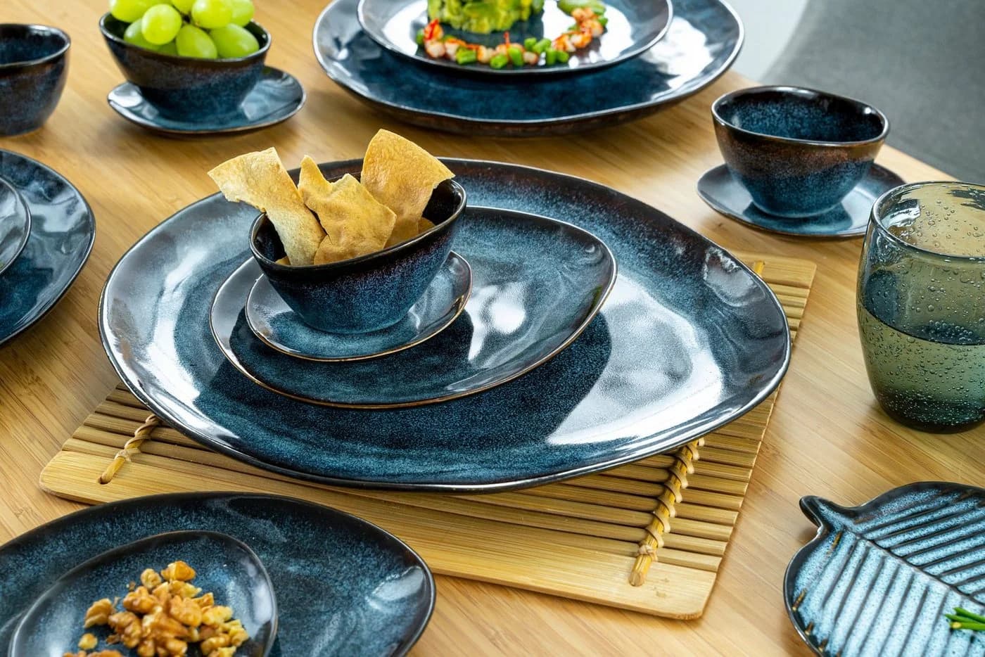 SÄNGER Servier-Set Tokio 11-tlg. Steingut Blau Schwarz