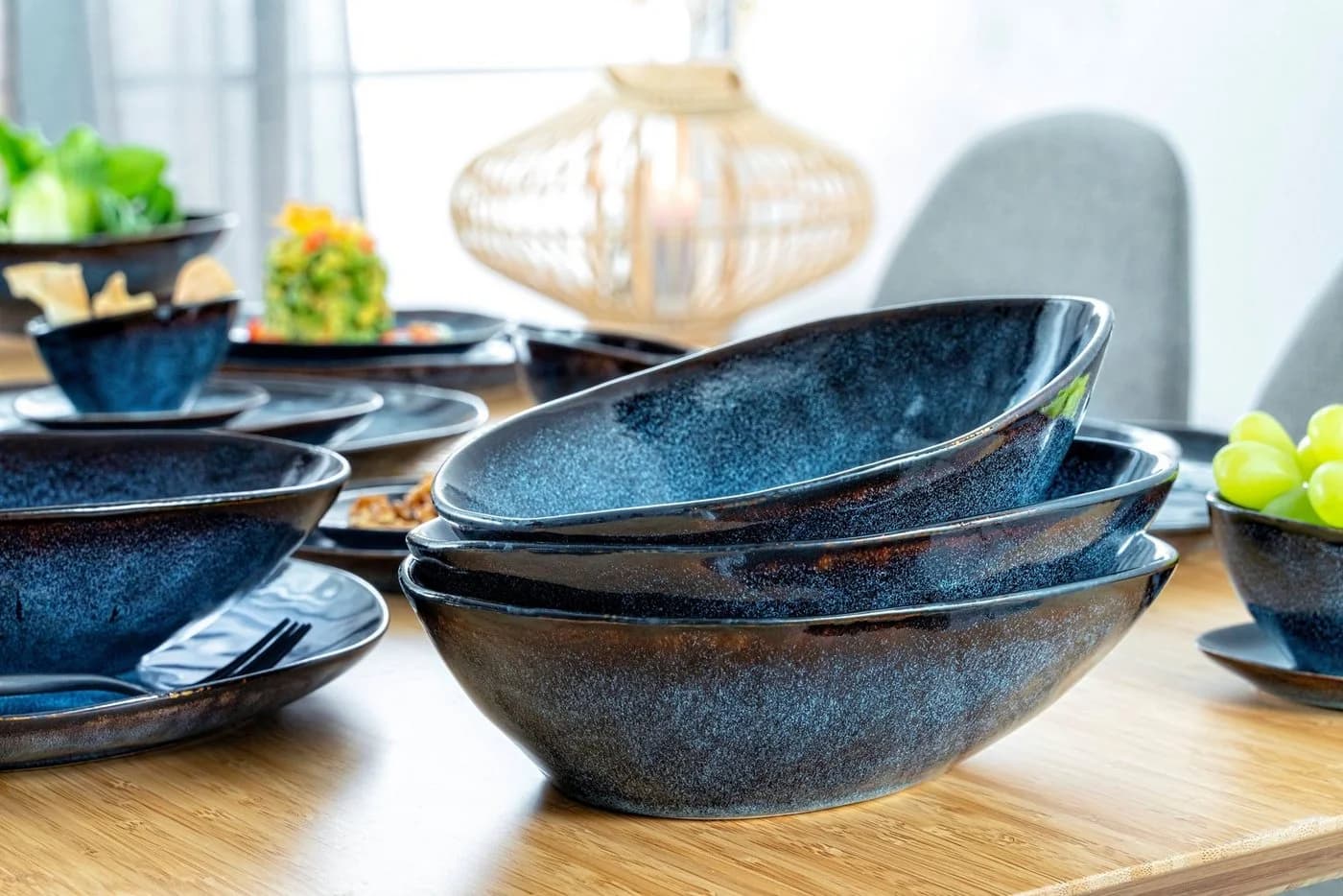 SÄNGER Pastateller Tokio Set 4-tlg. Blau Schwarz Steingut Handmade