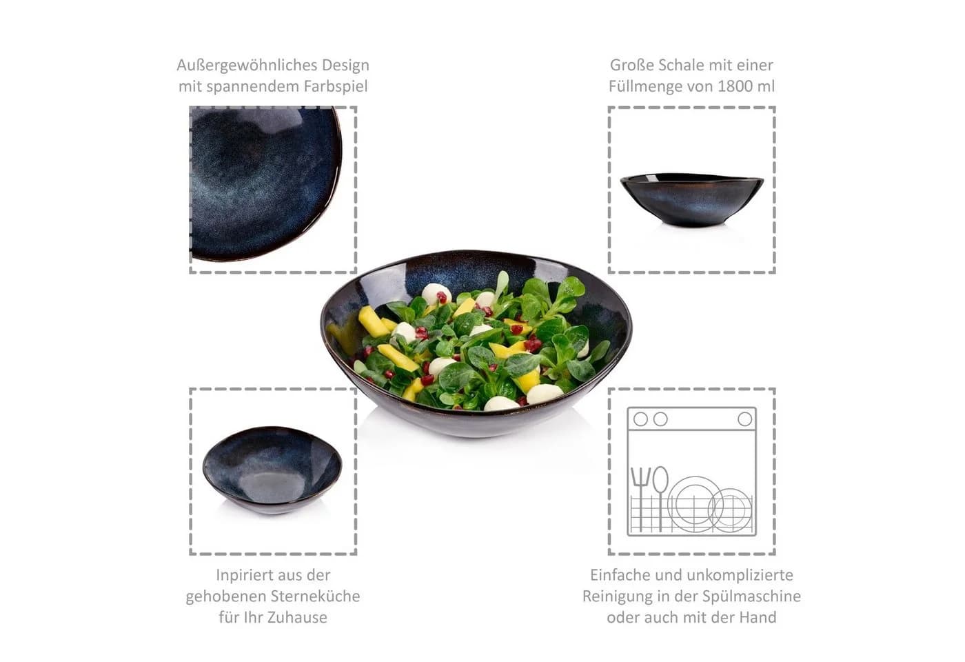 SÄNGER Salatschüssel Tokio Blau Schwarz Steingut Handmade - Bild 3