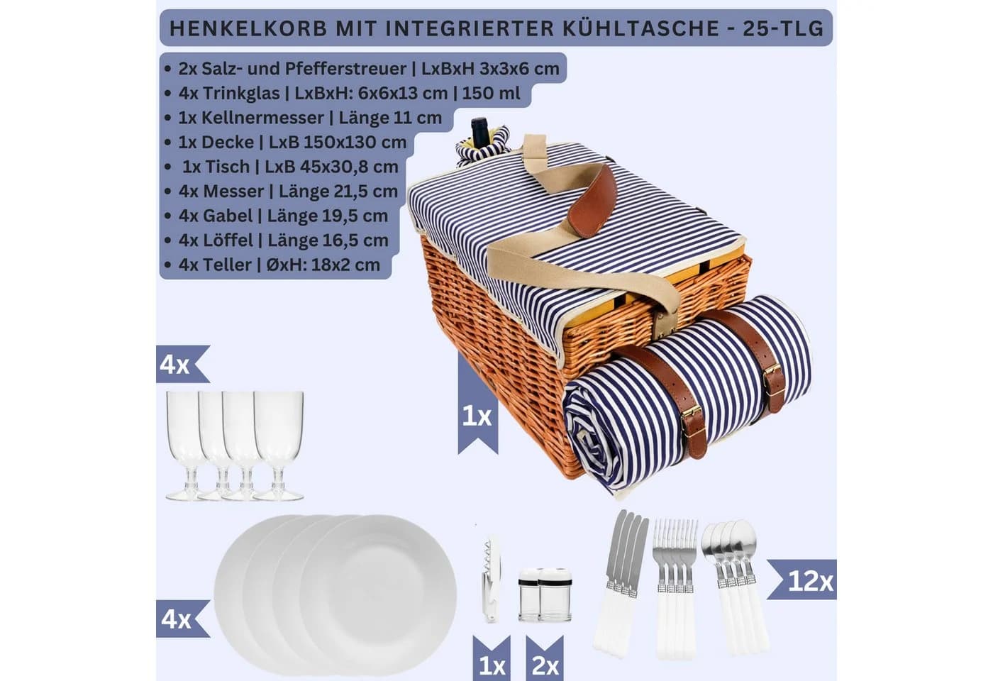 SÄNGER Picknickkorb Borkum Set 25-tlg. Weide Braun