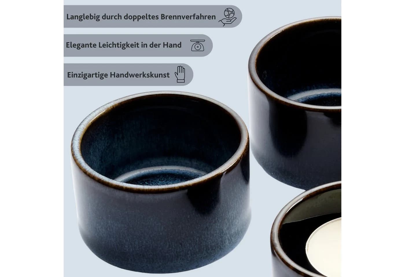 SÄNGER Teelichthalter Tokio Blau mit schwarzen Akzenten 4x Kerzengefäß 4x Teelichtkerze Handmade - Bild 4