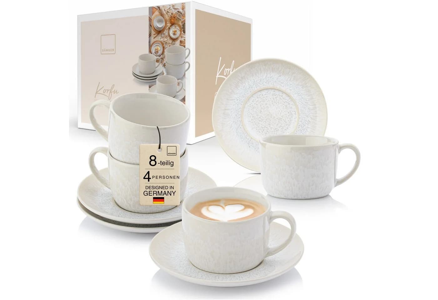 SÄNGER Korfu Kaffeetassen-Set 8-tlg. Beige Steingut Handgefertigt - Bild 2