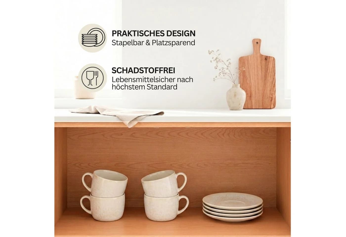 SÄNGER Korfu Kaffeetassen-Set 8-tlg. Beige Steingut Handgefertigt - Bild 4