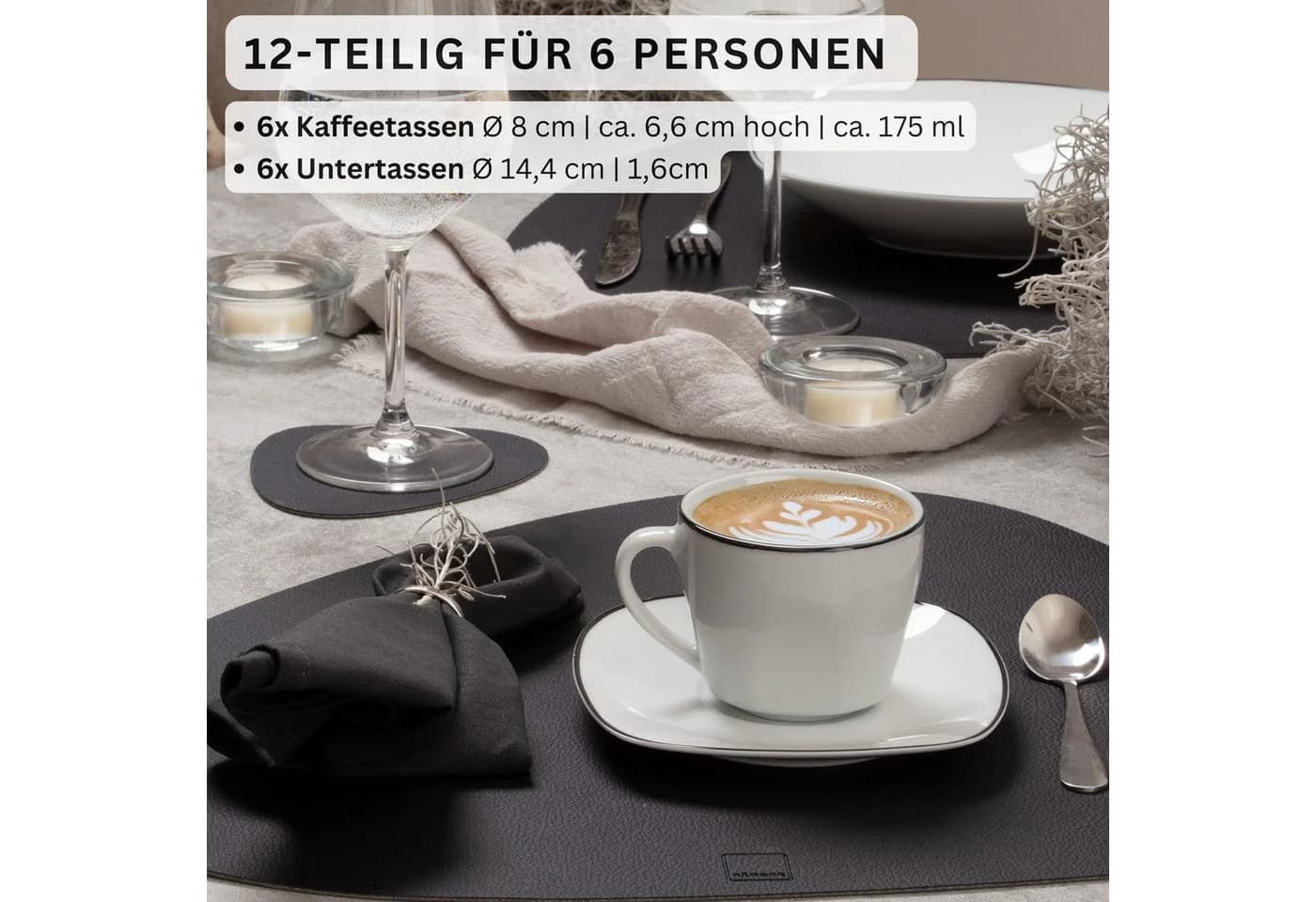 SÄNGER Kaffeeservice Bilgola Black Rim Tassen Set 12-tlg. Weiß Schwarz