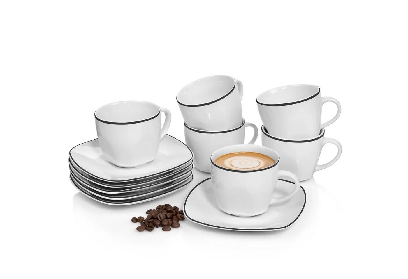 SÄNGER Kaffeeservice Bilgola Black Rim Tassen Set 12-tlg. Weiß Schwarz - Bild 2