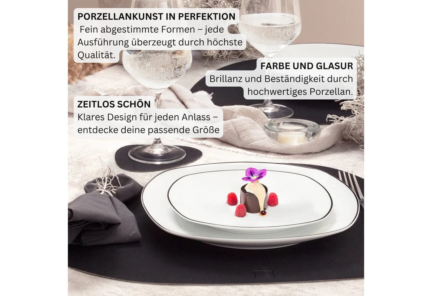SÄNGER Geschirrset 36-tlg. Weiß/Schwarz Porzellan - Bild 5