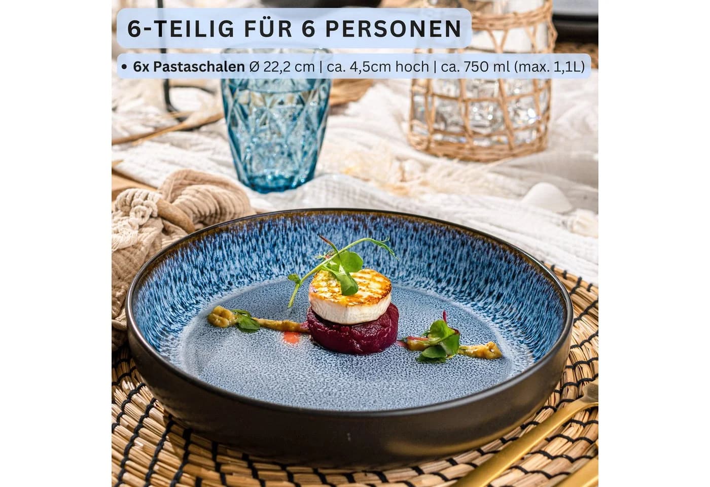 SÄNGER Pastaschalen Set 6-tlg. Aruba Schwarz Karibik Design Steingut