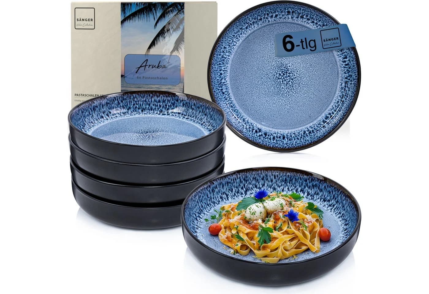 SÄNGER Pastaschalen Set 6-tlg. Aruba Schwarz Karibik Design Steingut - Bild 2
