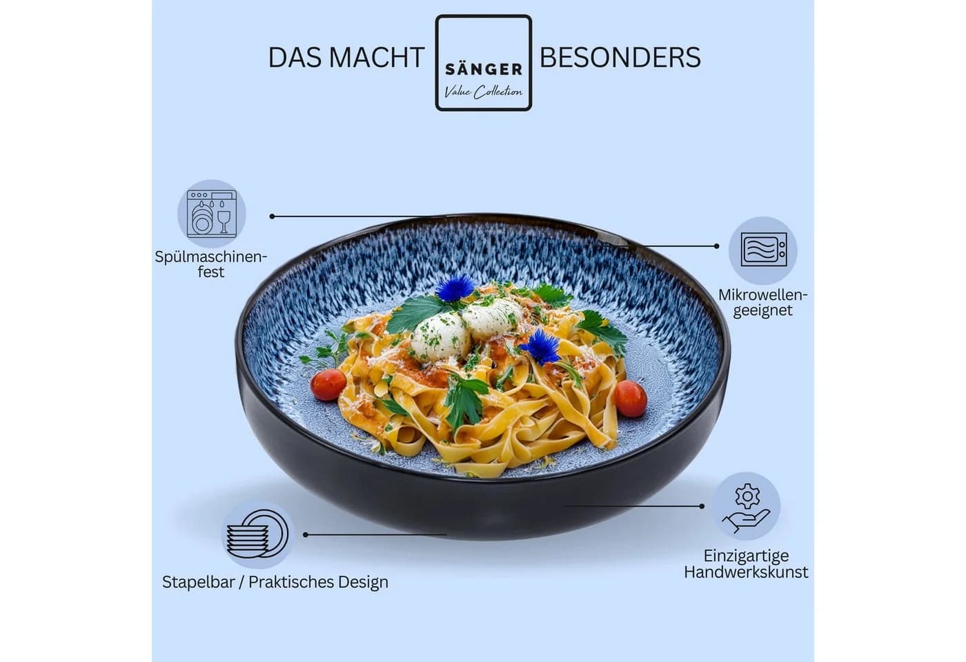 SÄNGER Pastaschalen Set 6-tlg. Aruba Schwarz Karibik Design Steingut - Bild 4