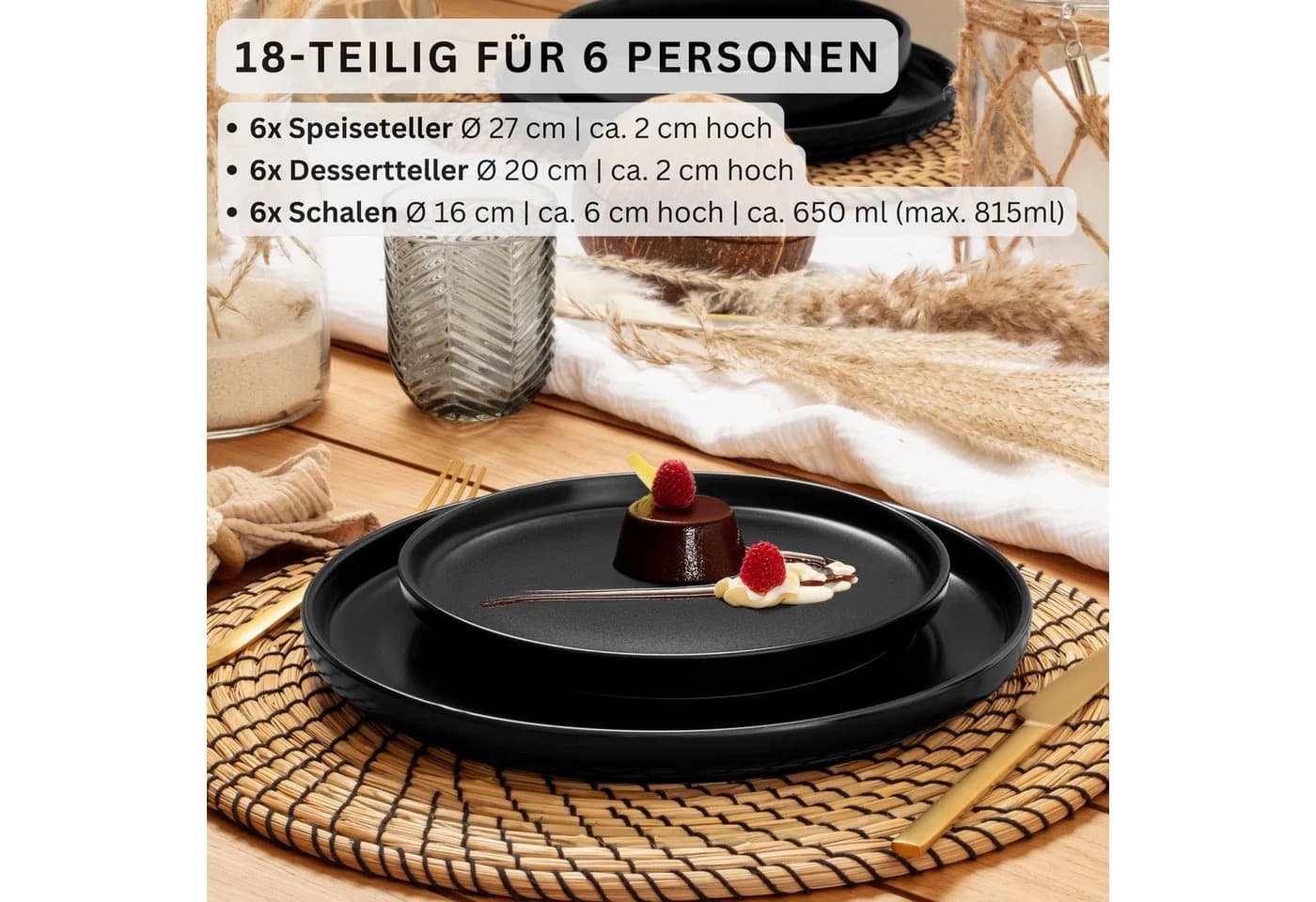 SÄNGER Tafelservice Madeira 18-tlg. Schwarz Matt Steingut