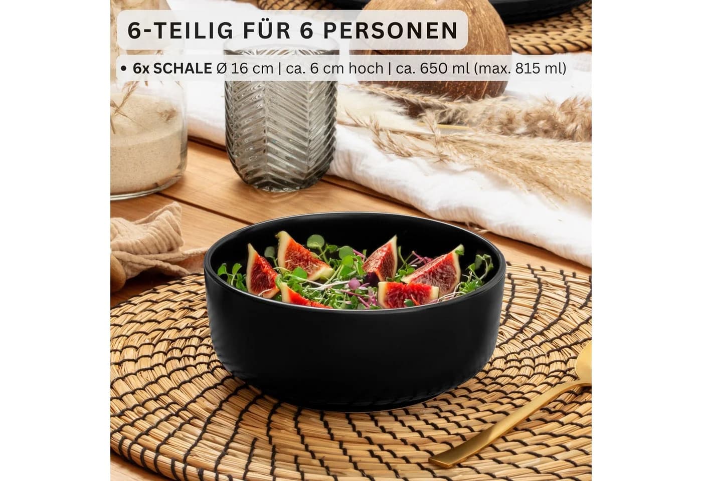 SÄNGER Teller Madeira 6-tlg. Schalen Set Schwarz Steingut