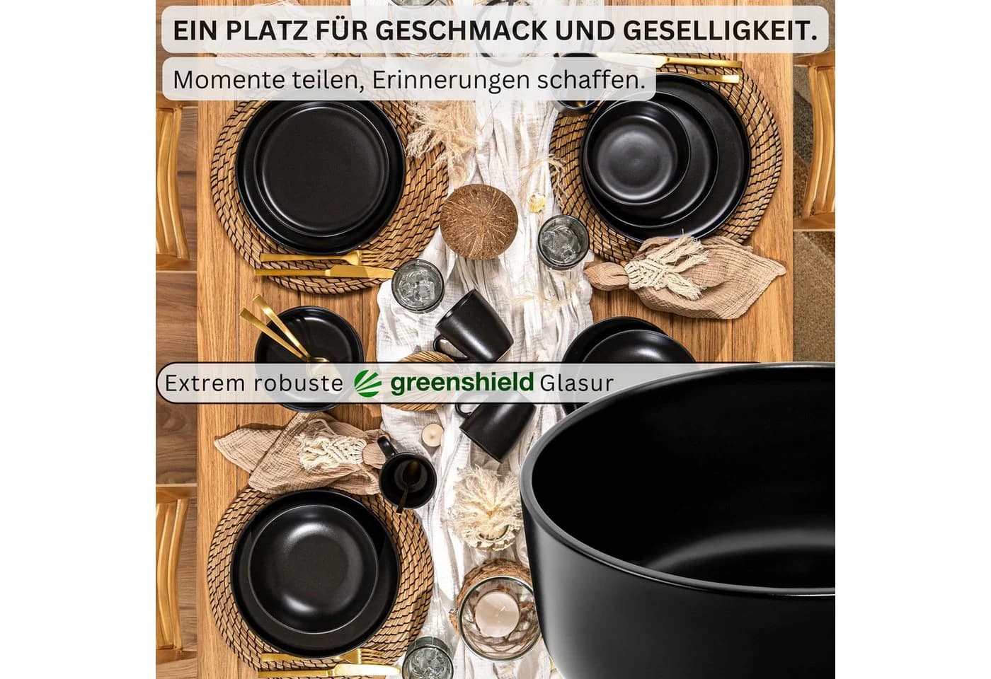 SÄNGER Teller Madeira 6-tlg. Schalen Set Schwarz Steingut - Bild 3