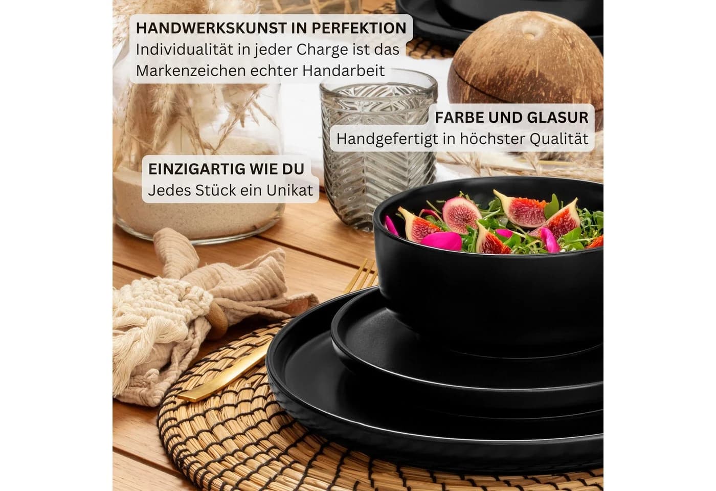 SÄNGER Teller Madeira 6-tlg. Schalen Set Schwarz Steingut - Bild 5