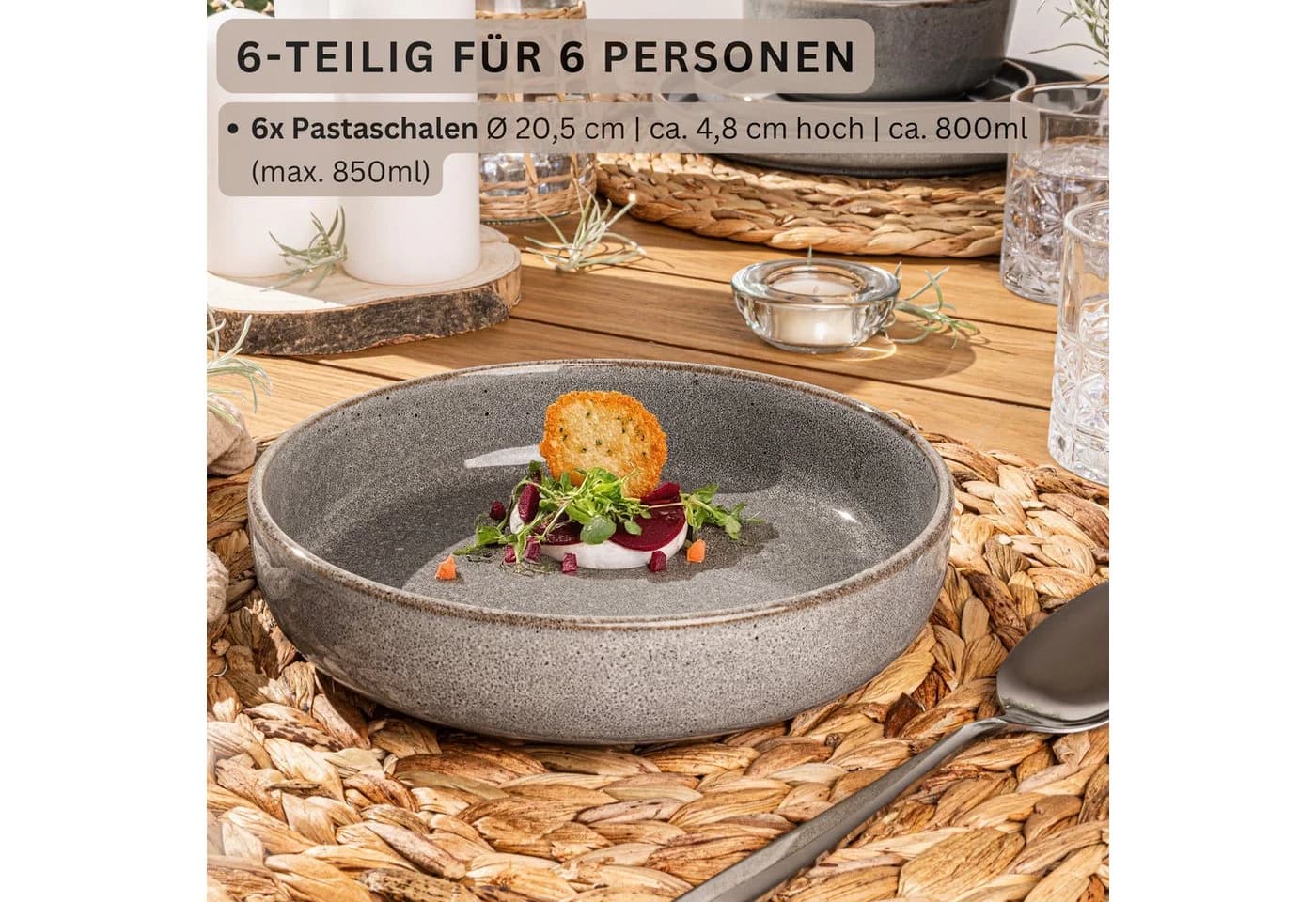 SÄNGER Teller Set Kairo 6-tlg. Pastateller Graphit Steingut
