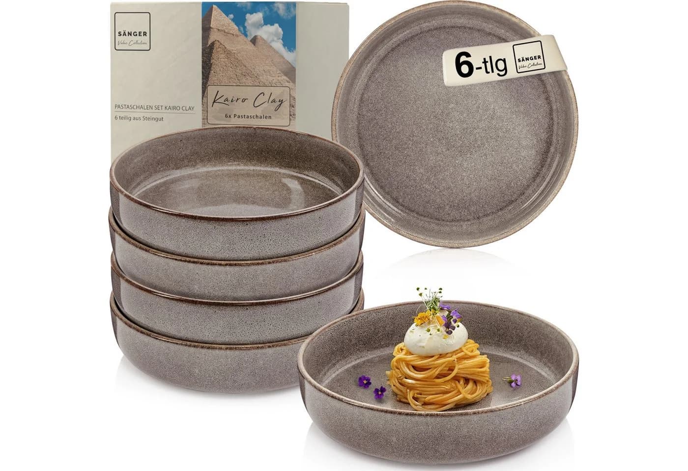 SÄNGER Teller Set Kairo 6-tlg. Pastateller Graphit Steingut - Bild 2