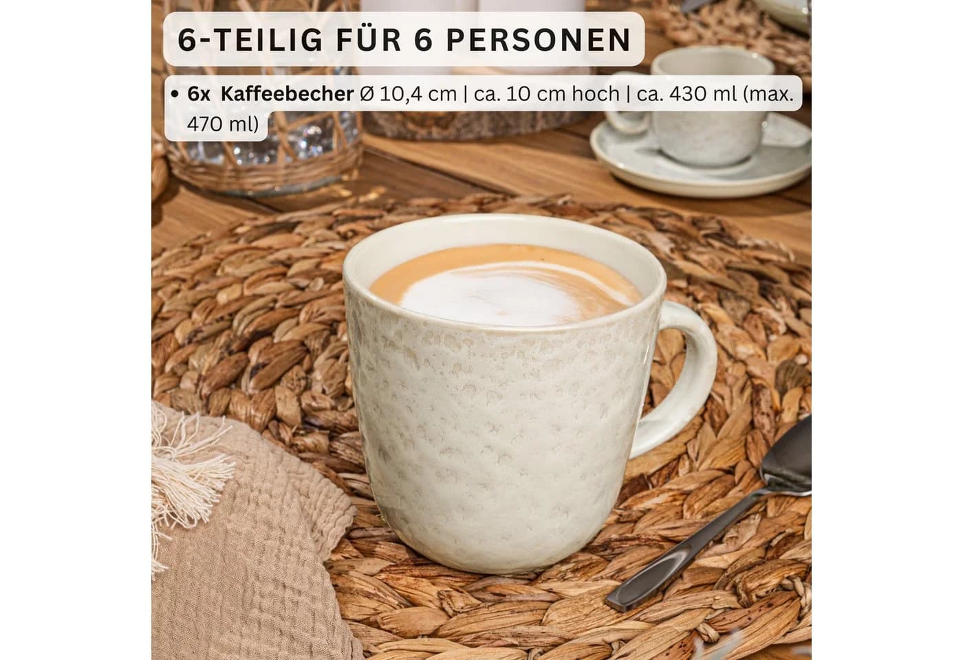 SÄNGER Kaffeebecher Set 6-tlg. Key West Steingut Beige
