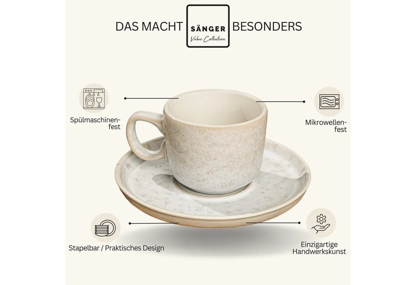 SÄNGER Espressotassen Set Key West 12-tlg. Steingut Beige - Bild 4