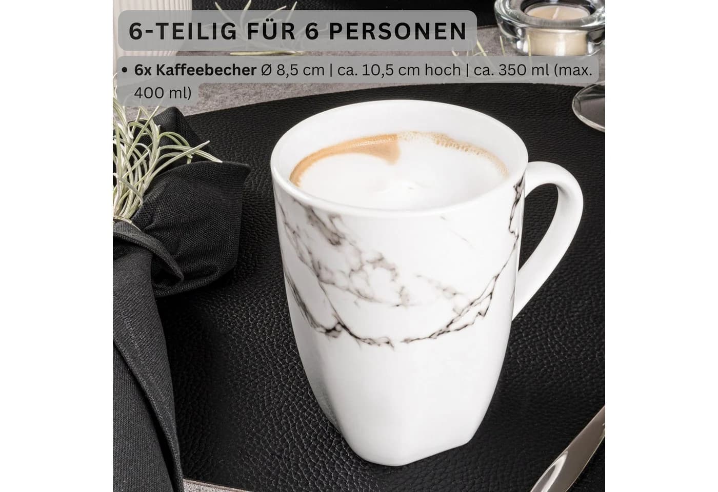 SÄNGER Kaffeebecher 6-tlg. Weiß Marmor Porzellan