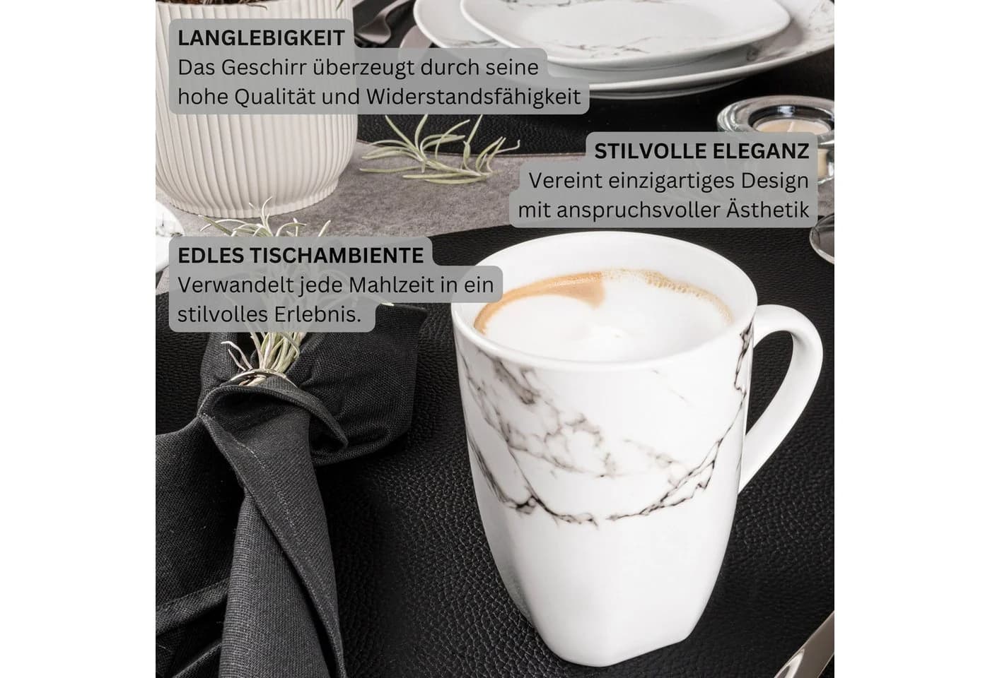 SÄNGER Kaffeebecher 6-tlg. Weiß Marmor Porzellan - Bild 5