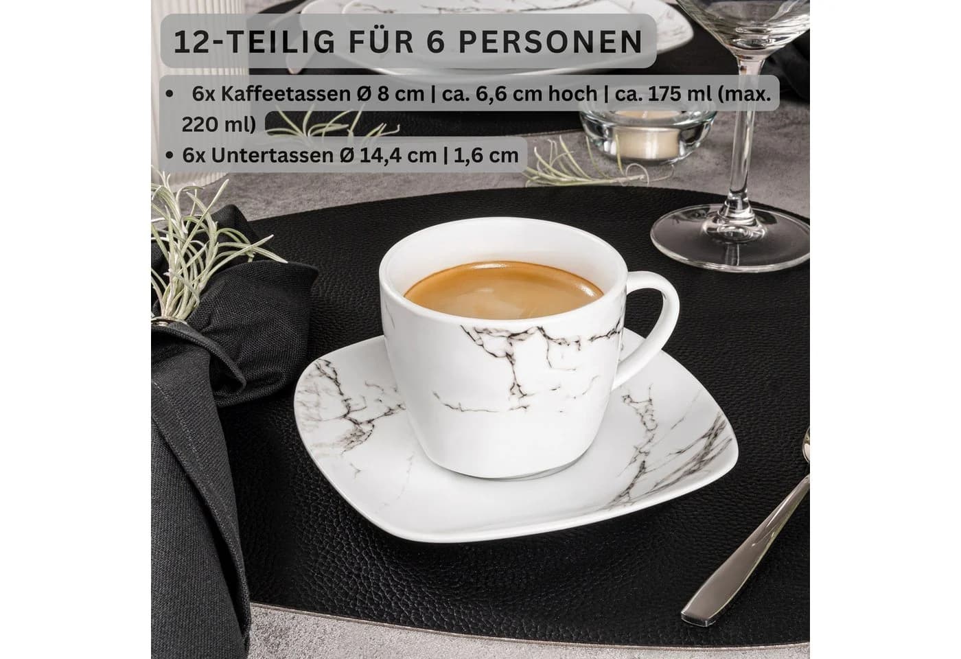 SÄNGER Tasse Bilgola Marmor 12-tlg. Weiß Porzellan Set