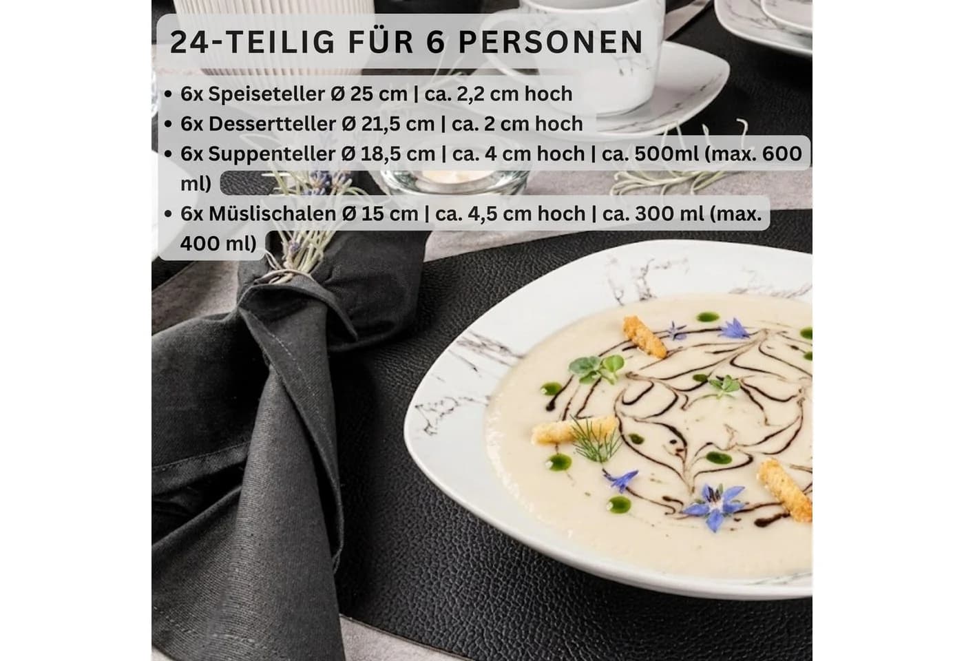 SÄNGER Tafelservice Bilgola Marmor 24-tlg. Weiß Porzellan