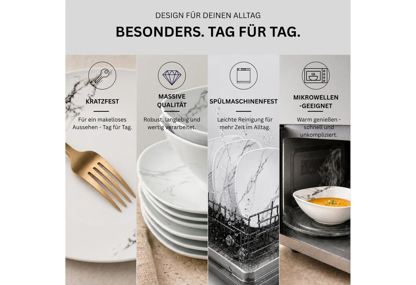SÄNGER Tafelservice Bilgola Marmor 24-tlg. Weiß Porzellan - Bild 3