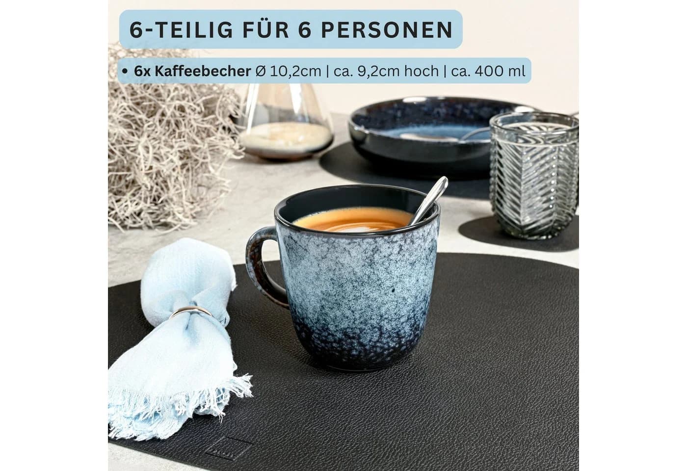 SÄNGER Kaffeebecher Set Osaka Blau Schwarz 6-tlg. Steingut
