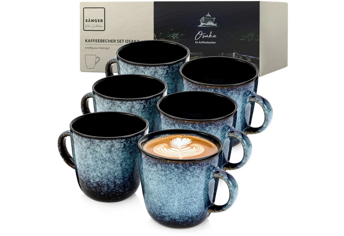 SÄNGER Kaffeebecher Set Osaka Blau Schwarz 6-tlg. Steingut - Bild 2