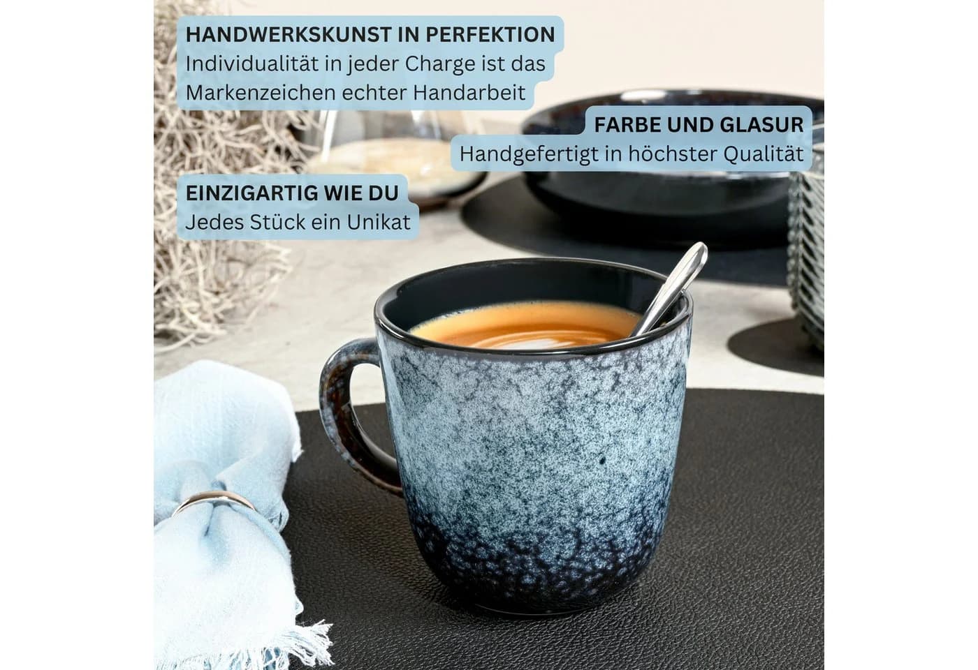 SÄNGER Kaffeebecher Set Osaka Blau Schwarz 6-tlg. Steingut - Bild 5