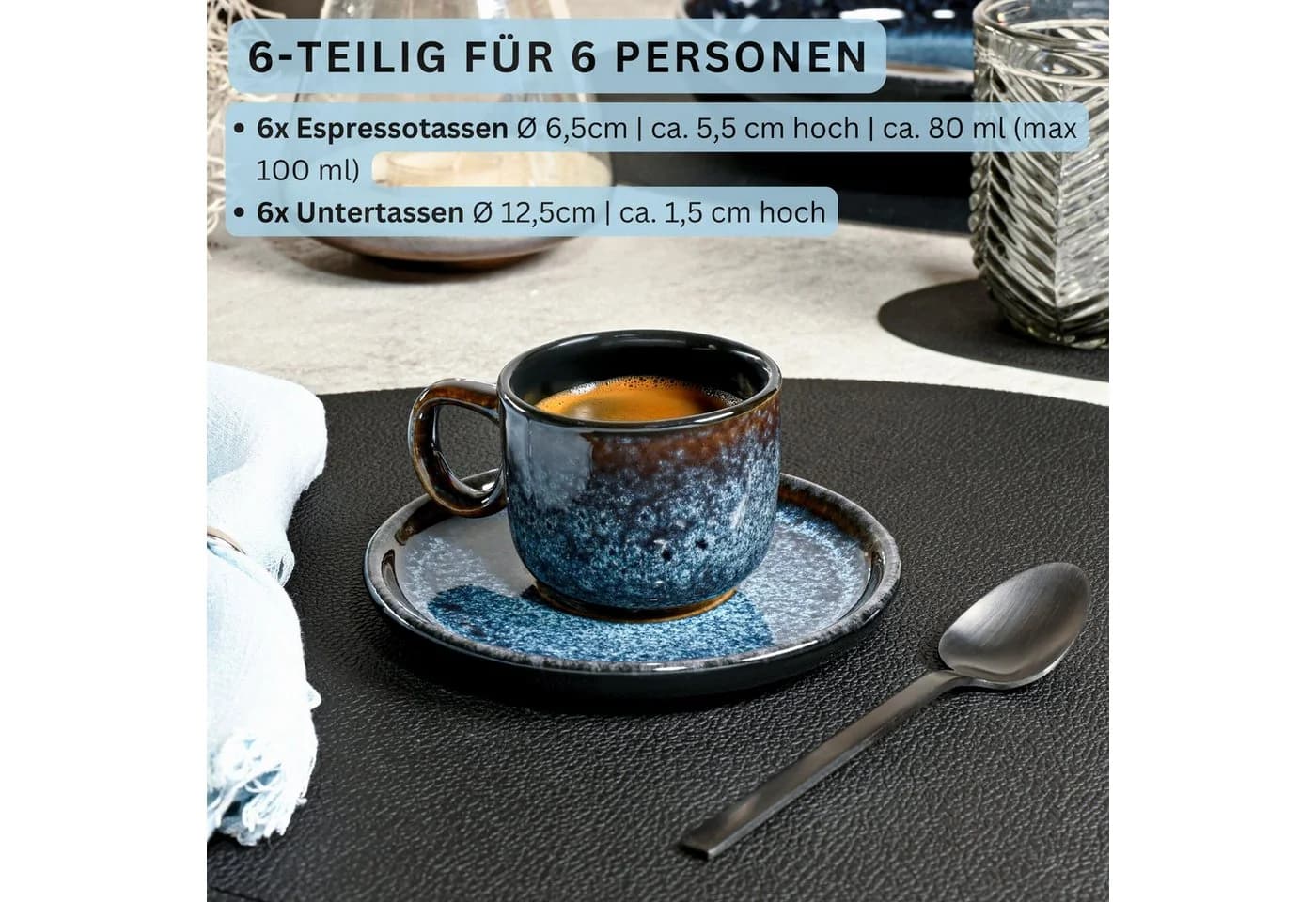 SÄNGER Espressotassen Set Osaka 12-tlg. Steingut Schwarz-Blau