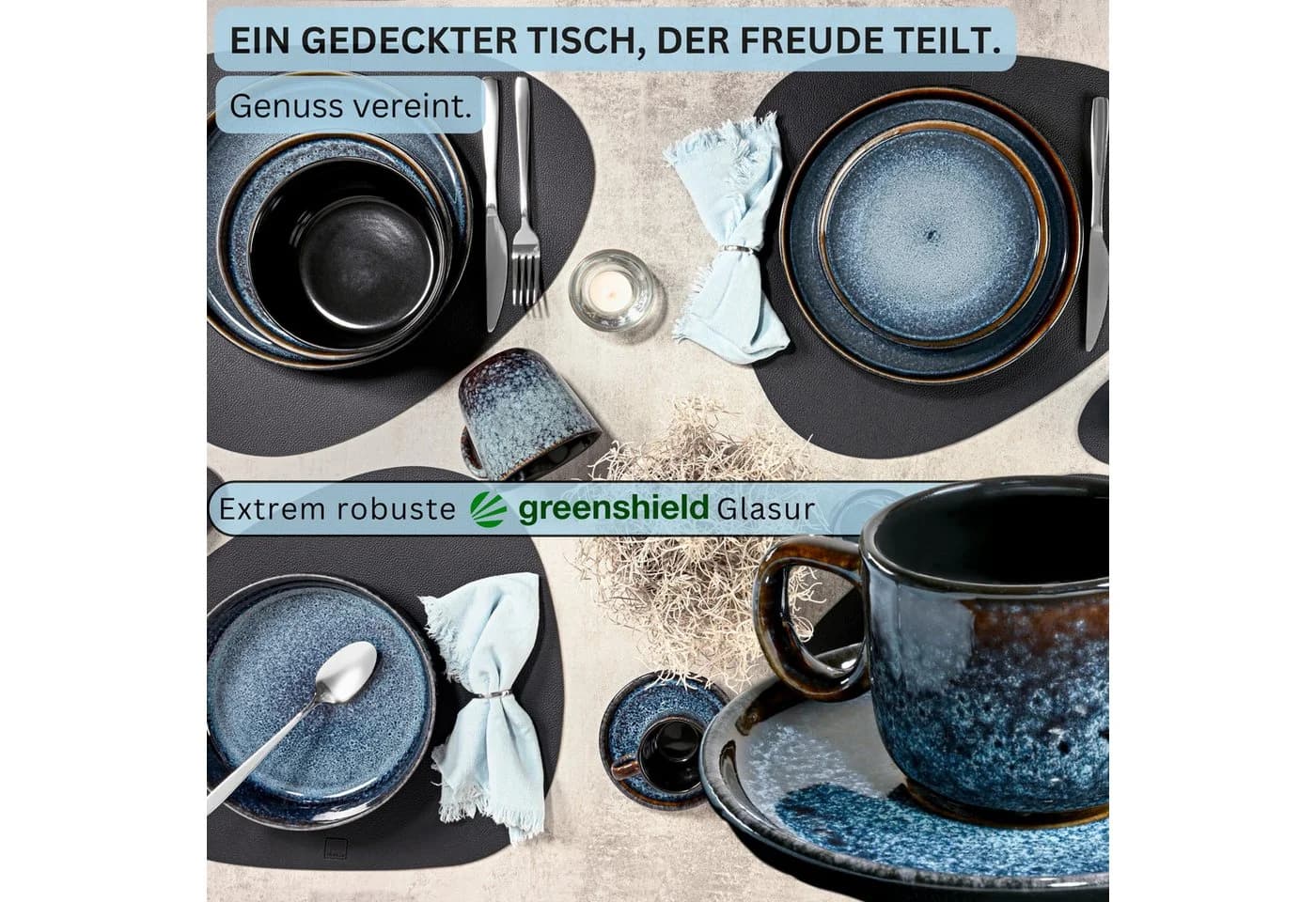 SÄNGER Espressotassen Set Osaka 12-tlg. Steingut Schwarz-Blau - Bild 3