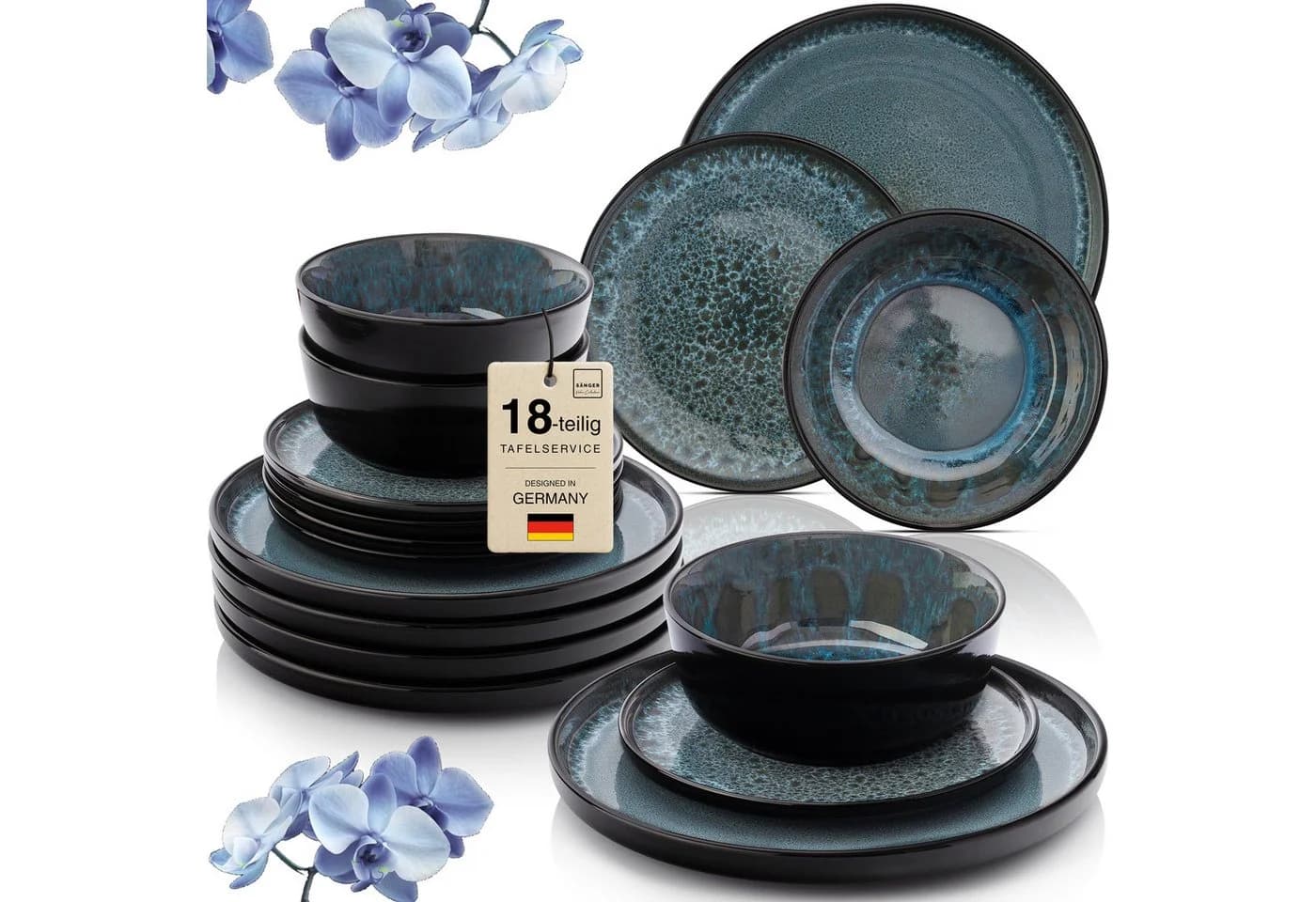 SÄNGER Tafelservice Manila Geschirrset 18-tlg. Blau-Schwarz Steingut - Bild 2