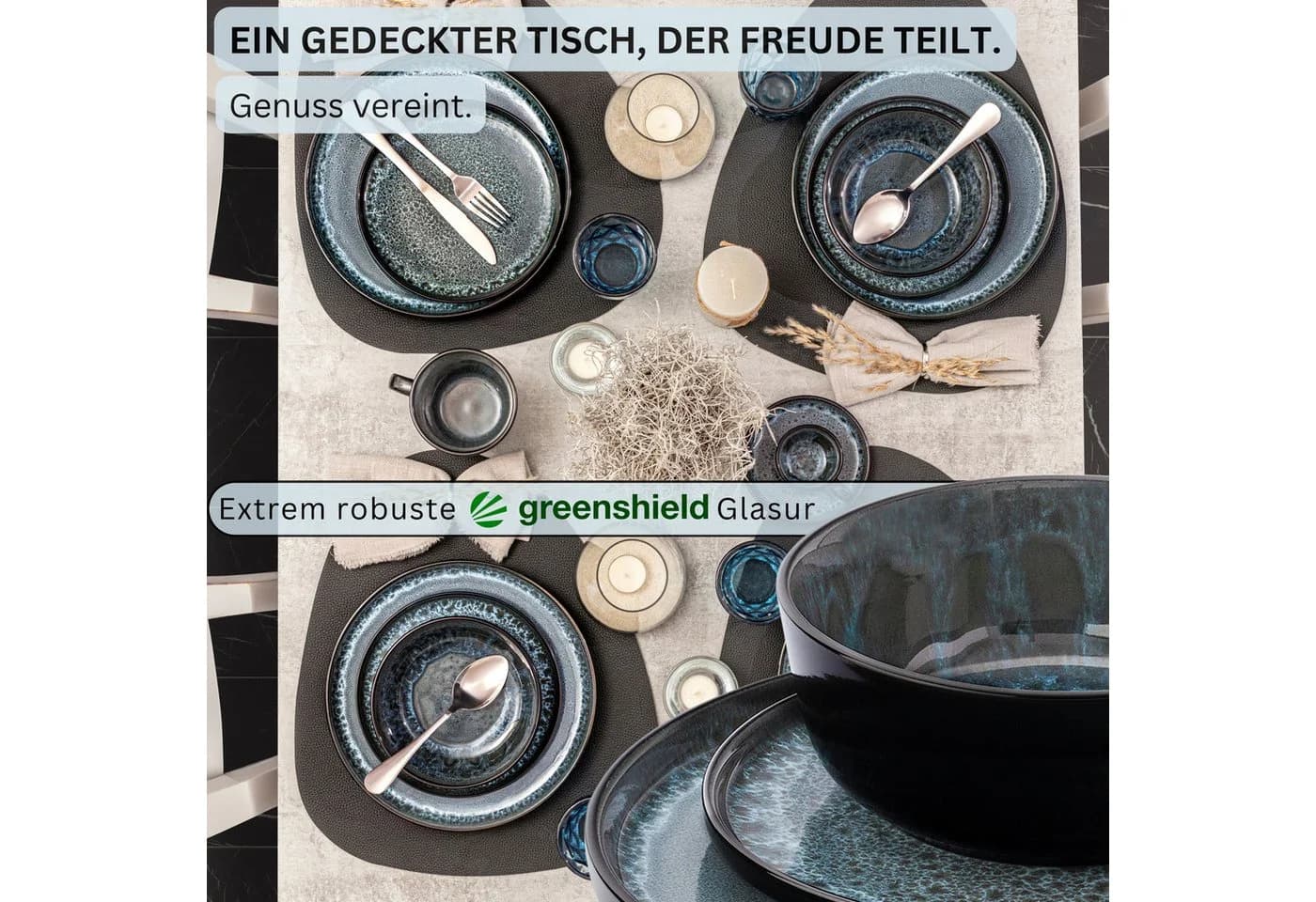SÄNGER Tafelservice Manila Geschirrset 18-tlg. Blau-Schwarz Steingut - Bild 3