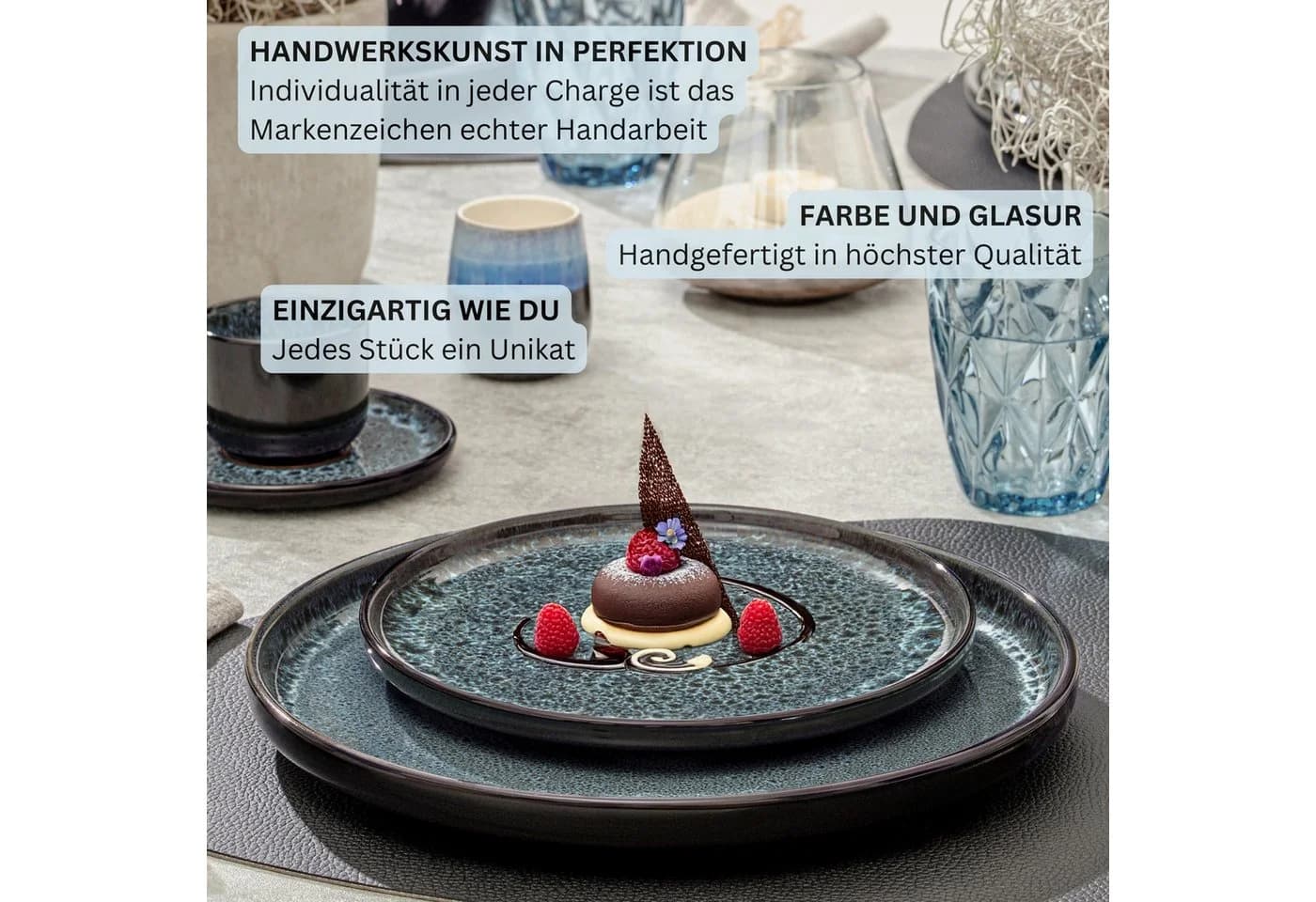 SÄNGER Tafelservice Manila Geschirrset 18-tlg. Blau-Schwarz Steingut - Bild 5