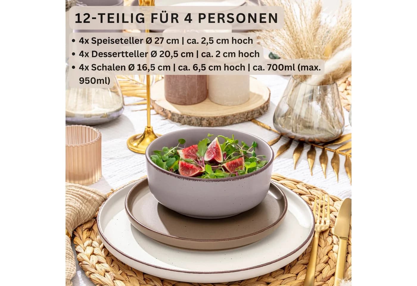 SÄNGER Geschirr-Set Bombay 12-tlg. Beige Steingut
