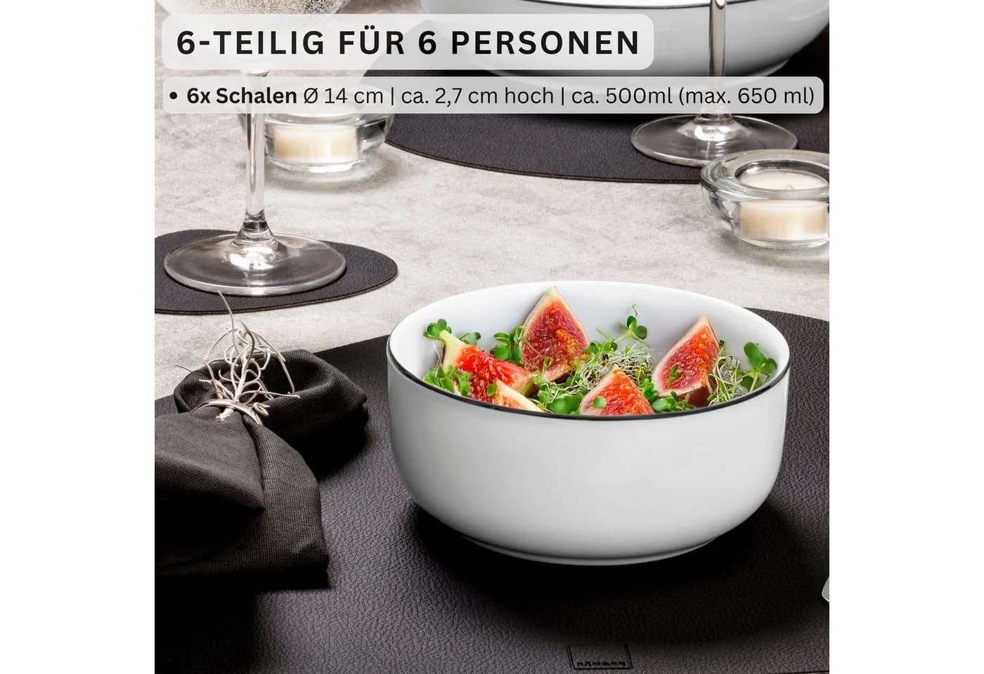 SÄNGER Müslischalen Set 6-tlg. Weiß/Schwarz Porzellan