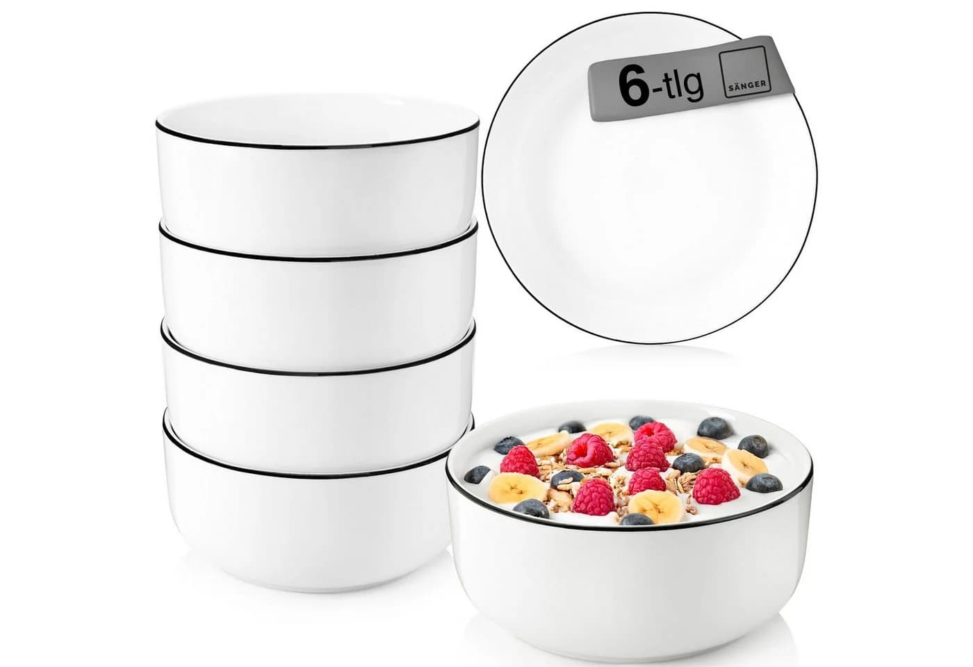 SÄNGER Müslischalen Set 6-tlg. Weiß/Schwarz Porzellan - Bild 2