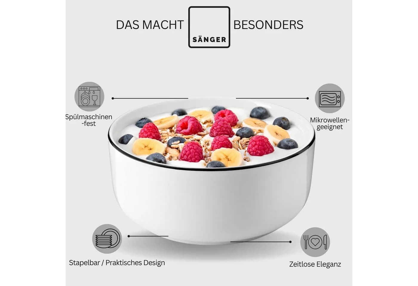 SÄNGER Müslischalen Set 6-tlg. Weiß/Schwarz Porzellan - Bild 4
