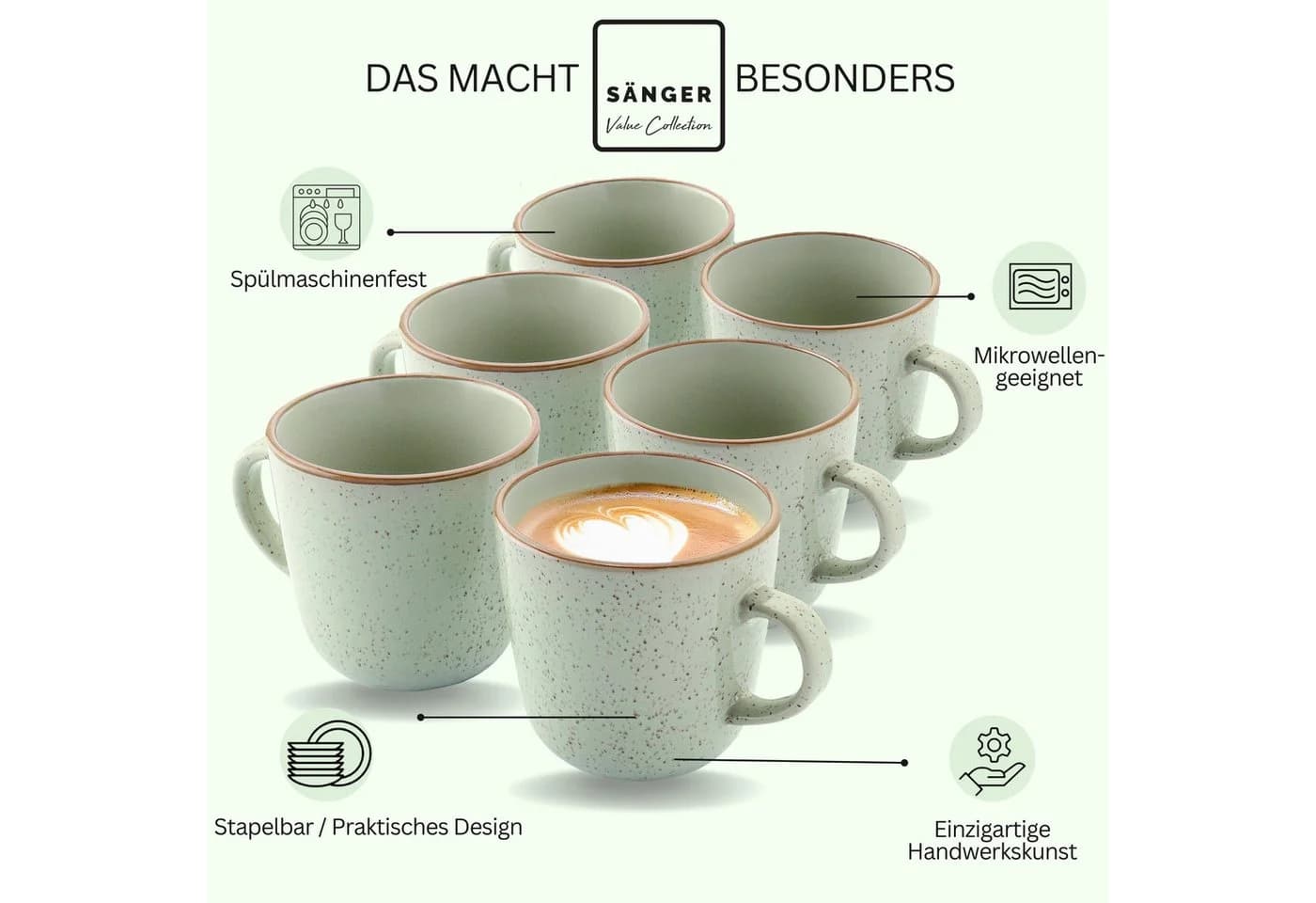 SÄNGER Becher Set Rio 6-tlg. Steingut Grün Urban Design - Bild 4