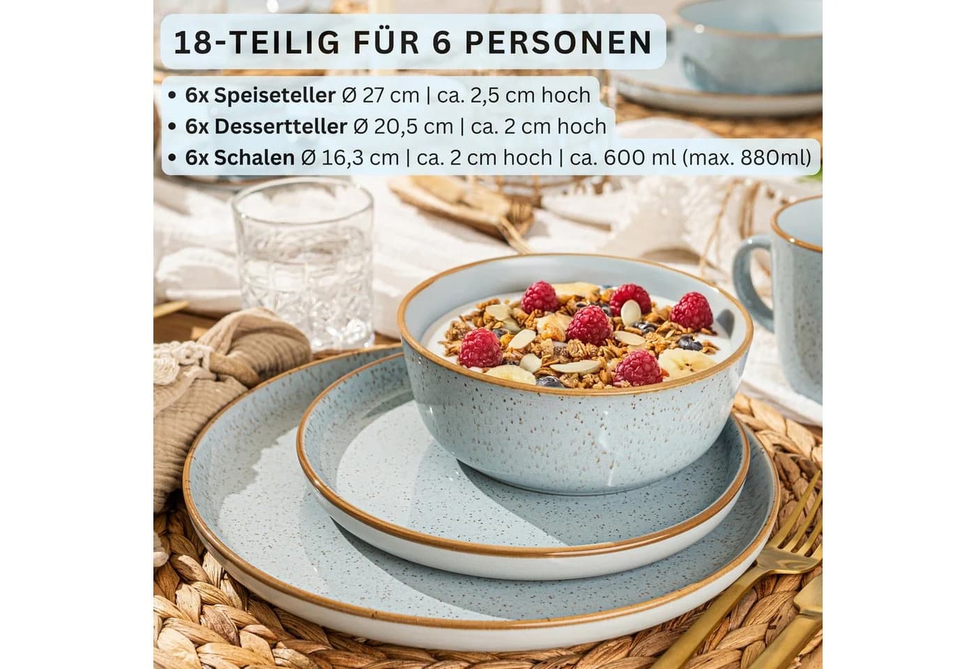 SÄNGER Tafelservice Rio 18-tlg. Blau Steingut Handmade