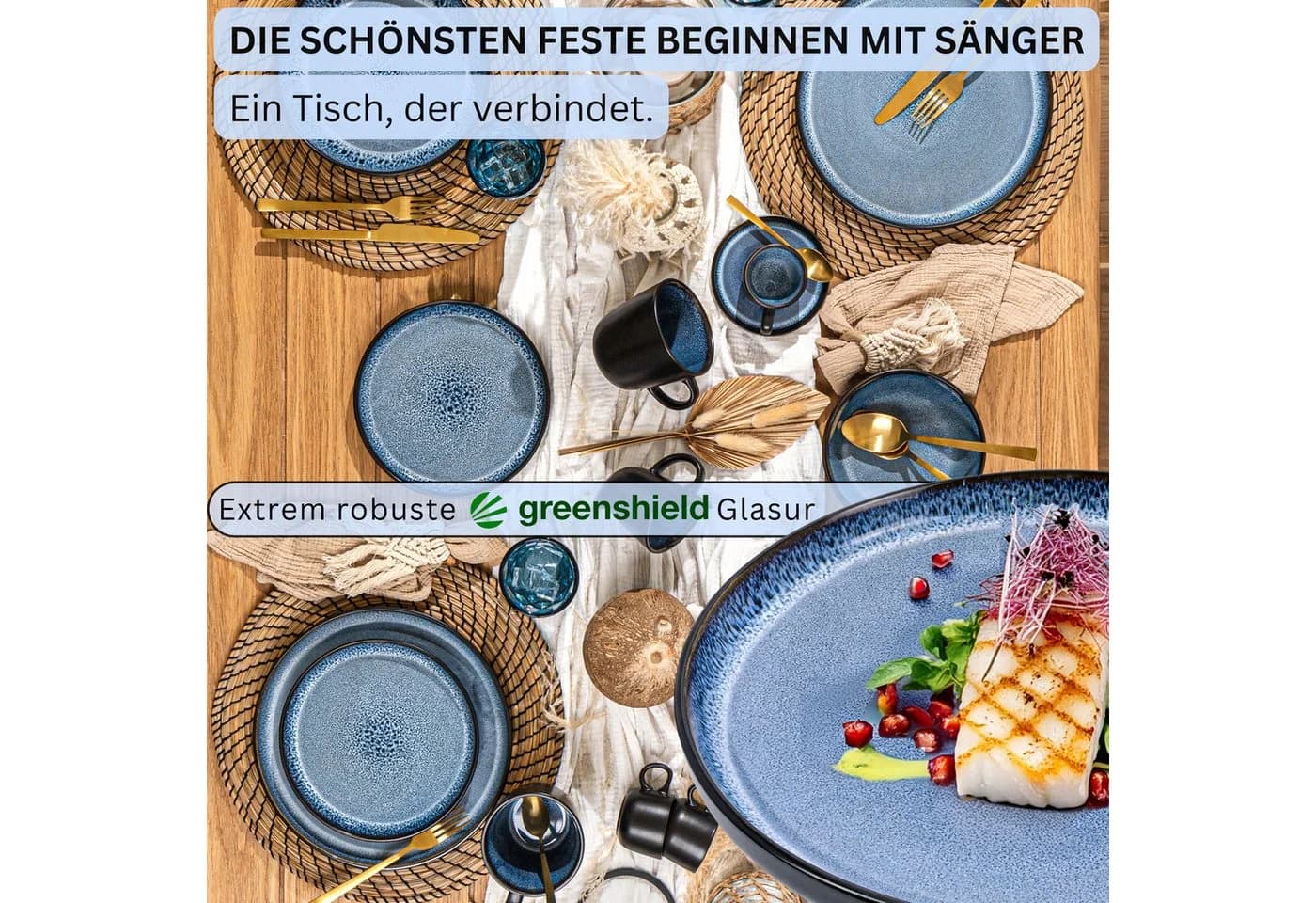 SÄNGER Tafelservice Aruba Geschirrset 30-tlg. blau/schwarz Steingut - Bild 3