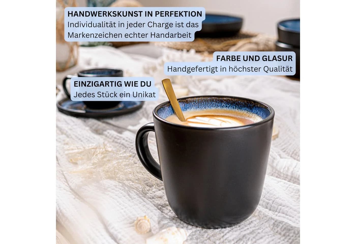 SÄNGER Tafelservice Aruba Geschirrset 30-tlg. blau/schwarz Steingut - Bild 5